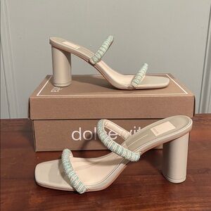 Dolce Vita Cream and Blue Beaded Heels